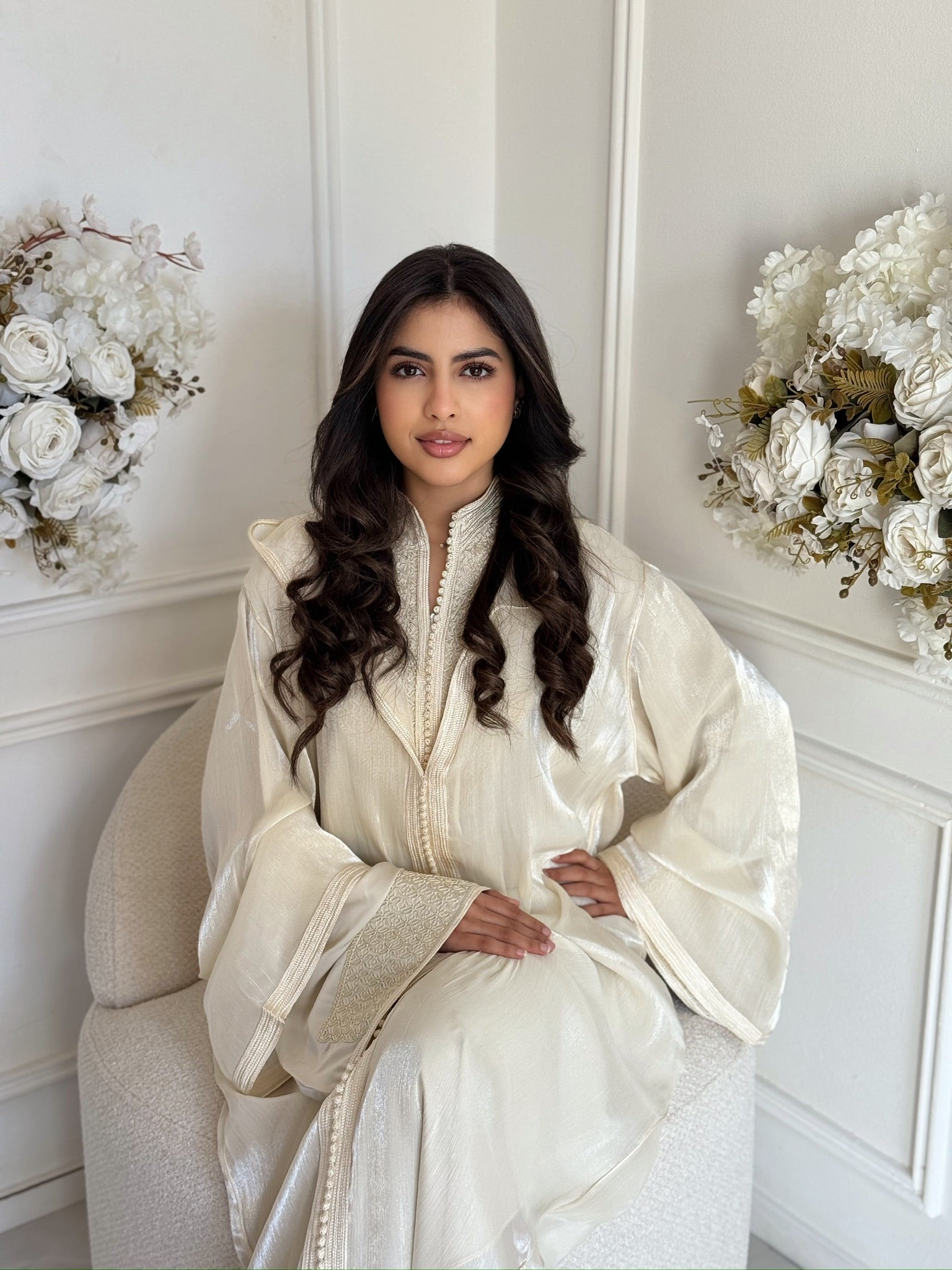 Elegant luxury jellaba for women in ivory – modest Ramadan and Eid outfit