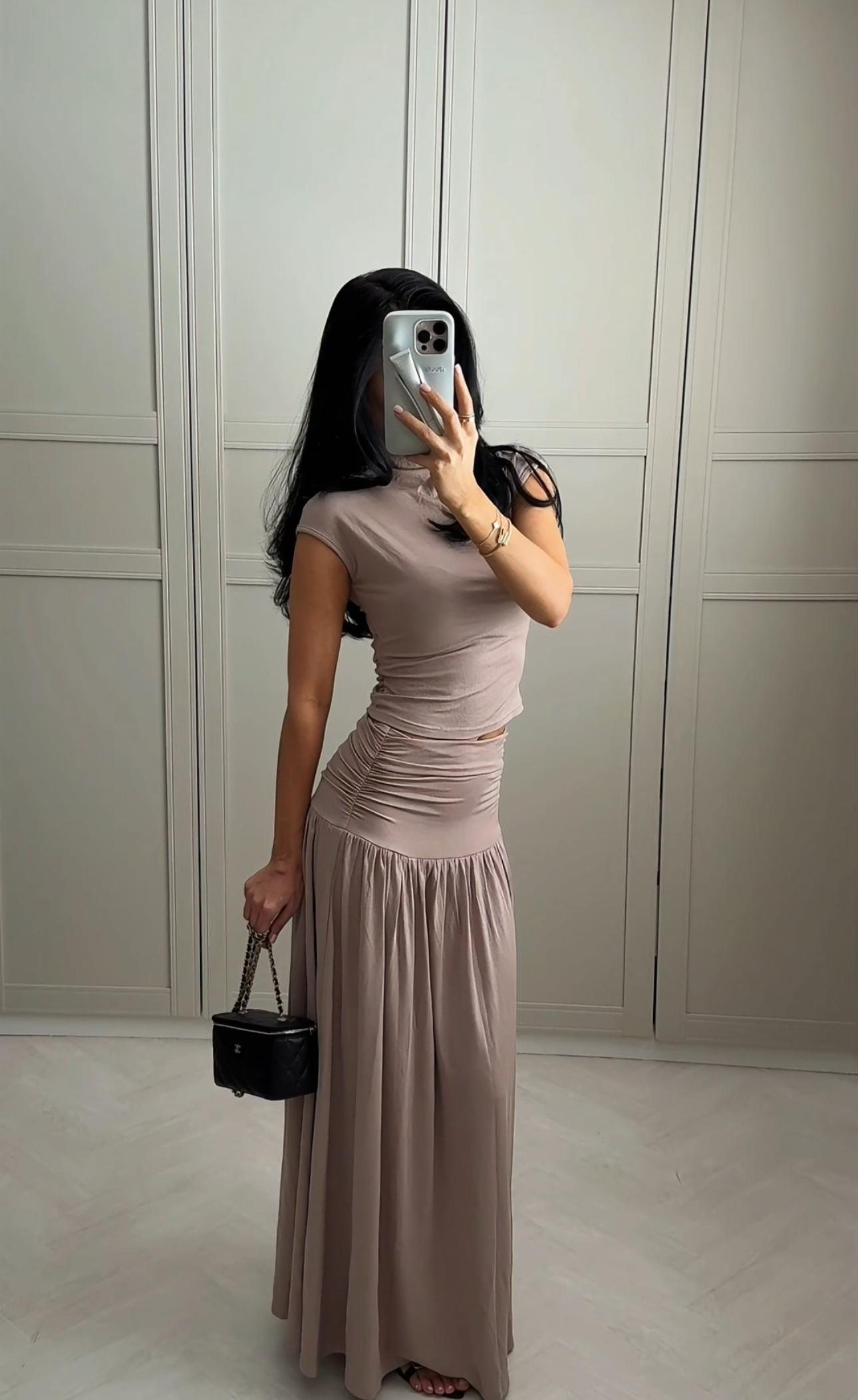 Alina two-piece set with fitted top and flowing skirt