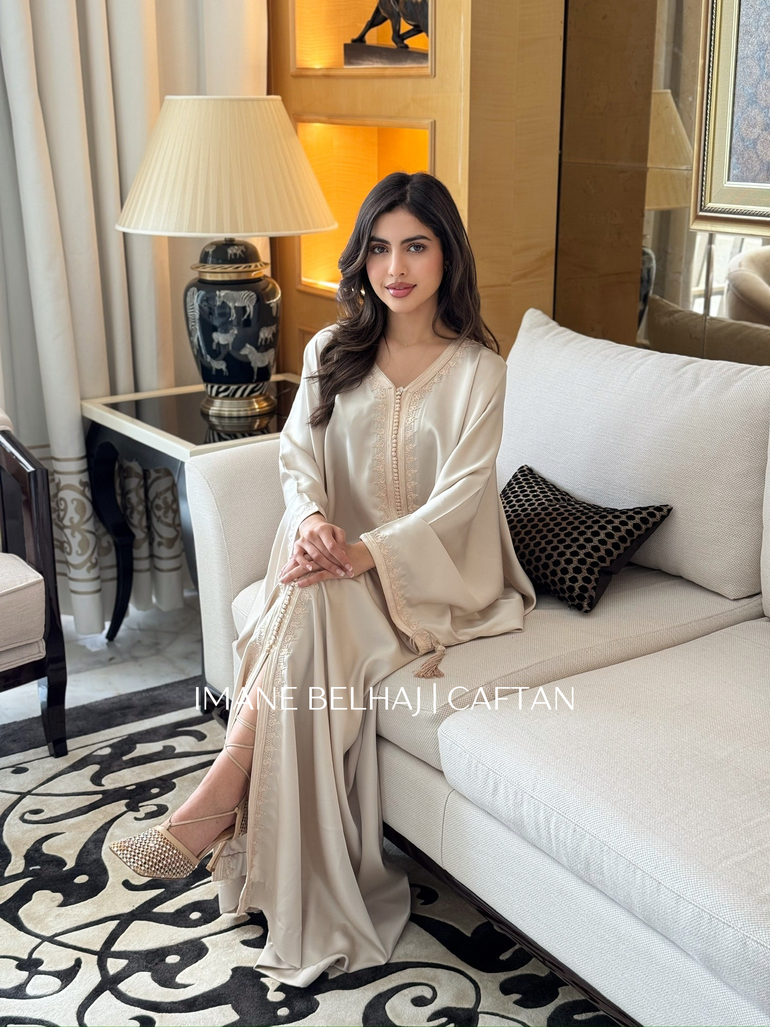 Luxury Moroccan gandoura caftan modest elegant dress front view