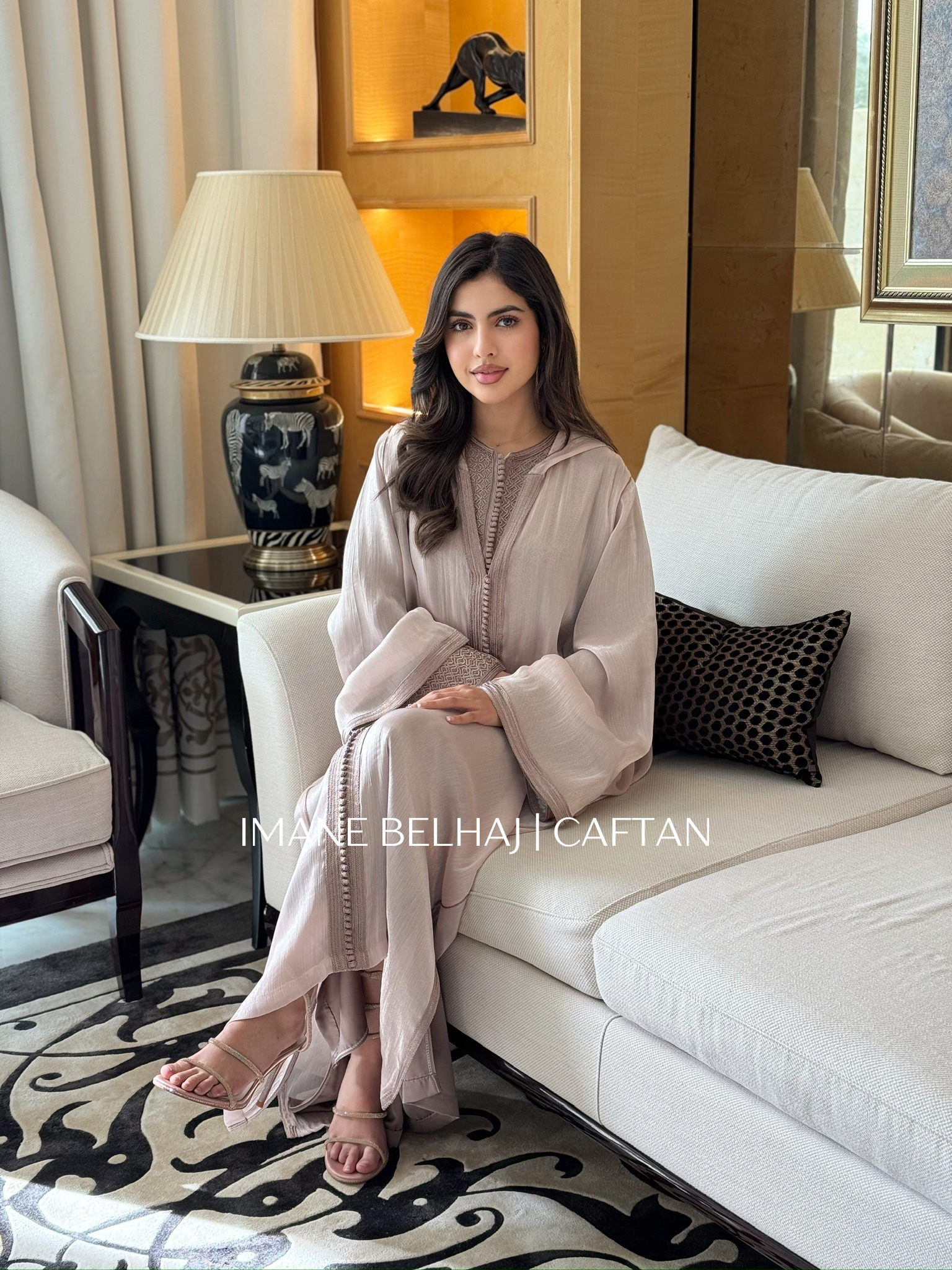 Luxury Moroccan caftan jellaba modest dress elegant front view