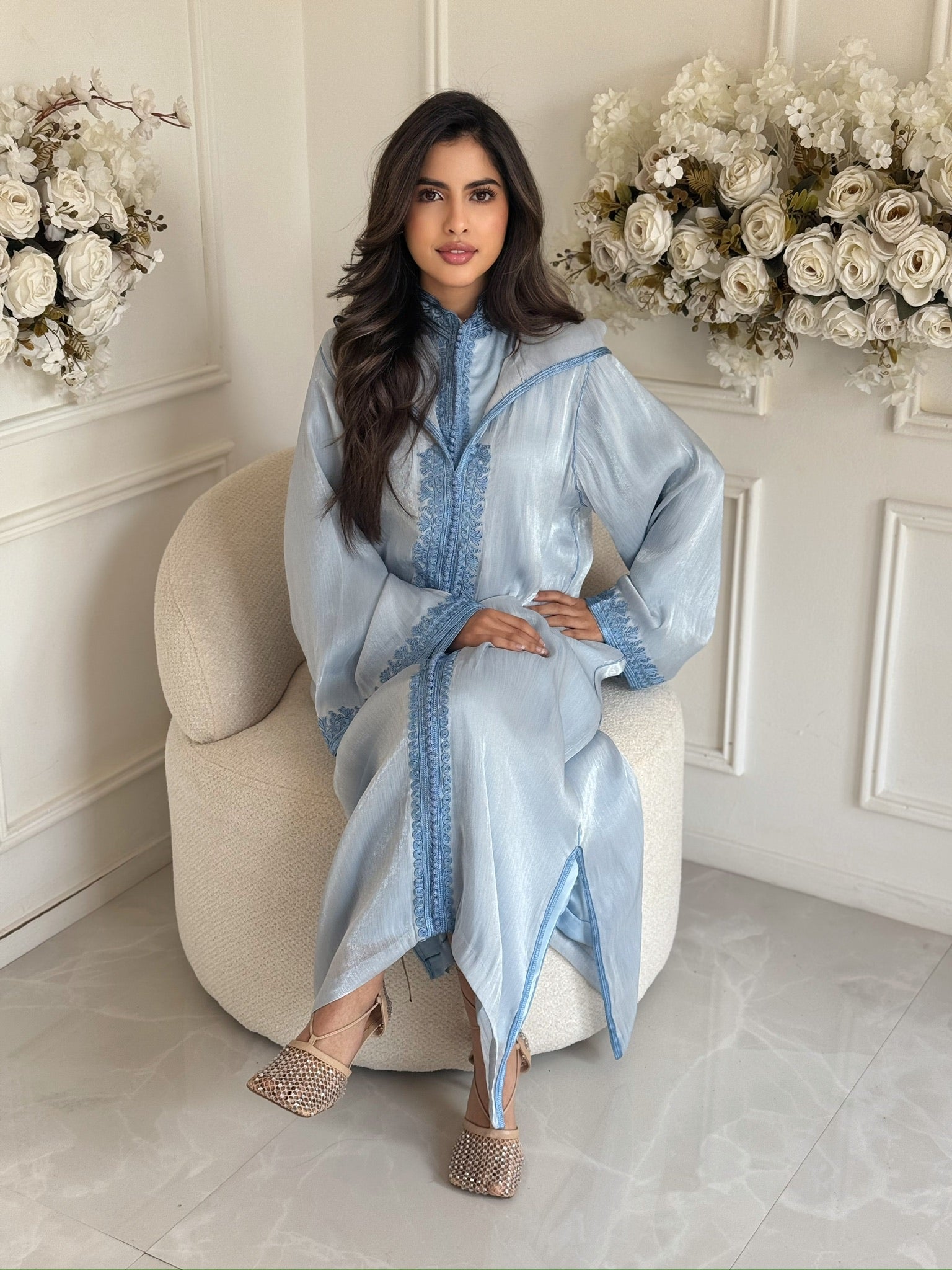 Luxury Moroccan jellaba with flowing silhouette – takchita inspired design