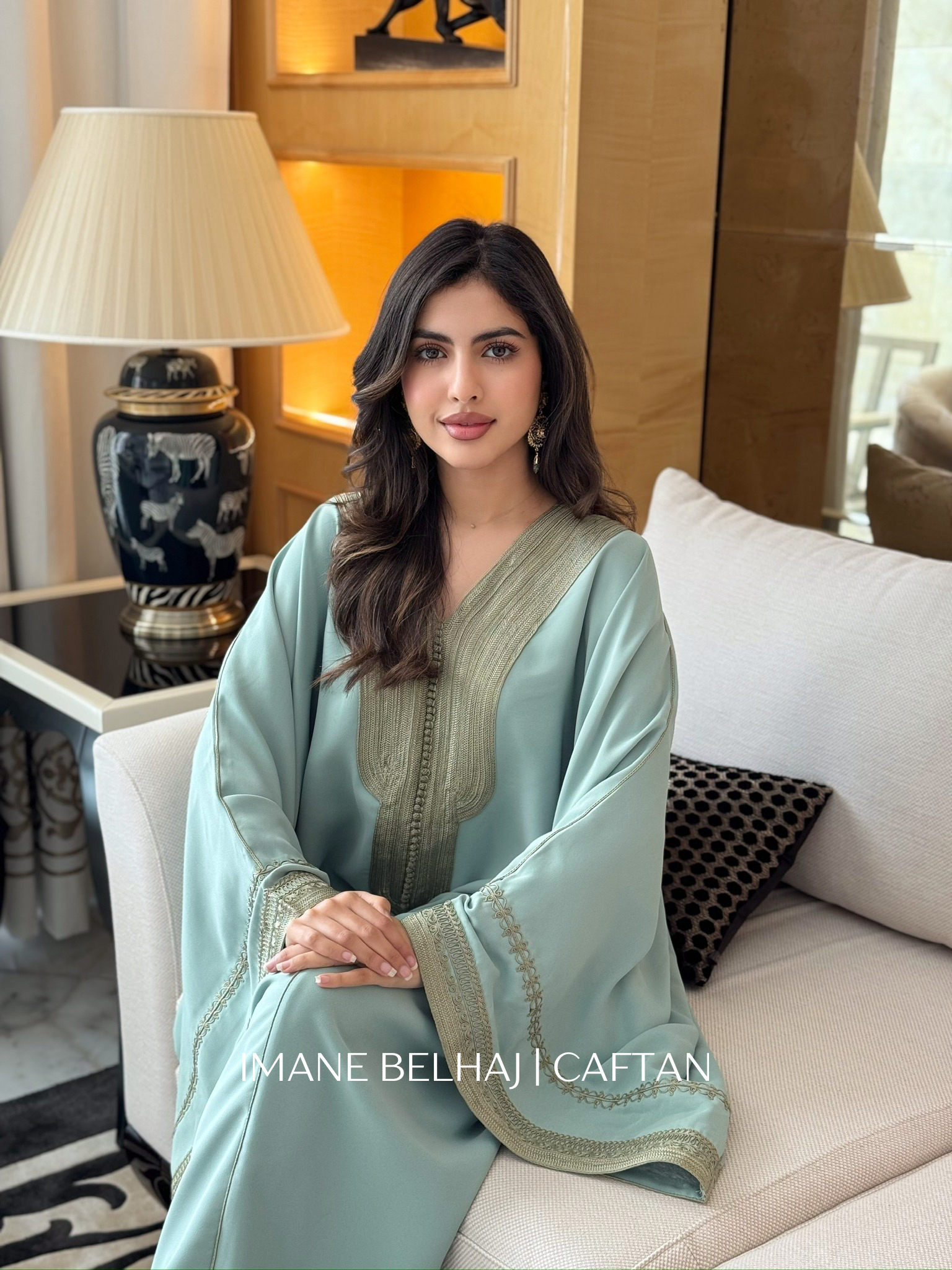 Moroccan caftan takchita gandoura luxury modest ramadan dress sage green